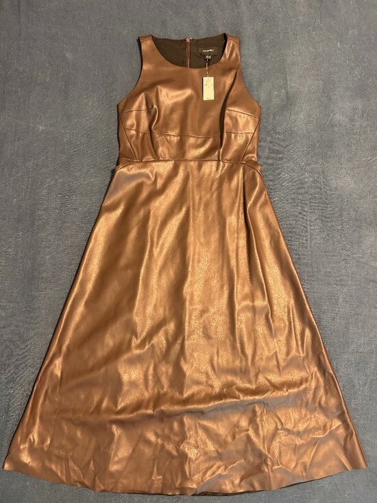 Banana Republic Dresses & Skirts - NWT Banana Republic Brown Vegan Leather Fit & Flare Midi Dress Size 4
